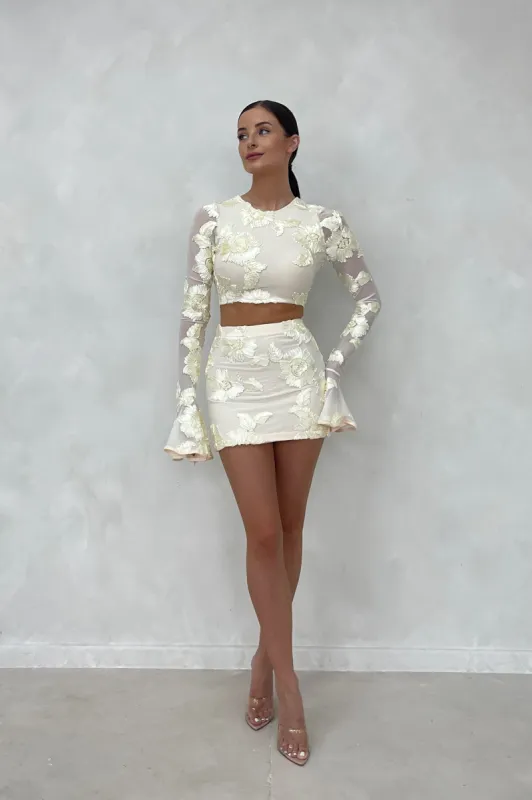 ELSA Vanilla Embroidered Backless Mesh Mini Co Ord sold by Talliah Rose UK