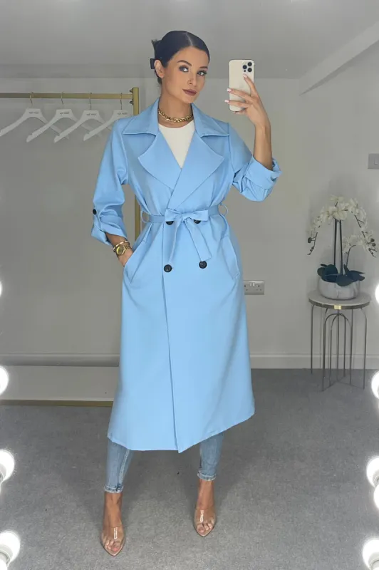 KARA Belted Summer Trench Coat (Sky Blue) sold by Talliah Rose UK