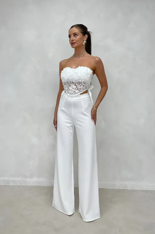 RAE White High Waisted Wide Leg Trousers sold by Talliah Rose UK
