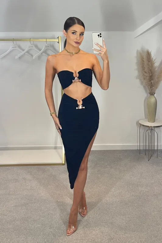 HEATHER Slinky Double Fabric Midi Co Ord (Black) sold by Talliah Rose UK