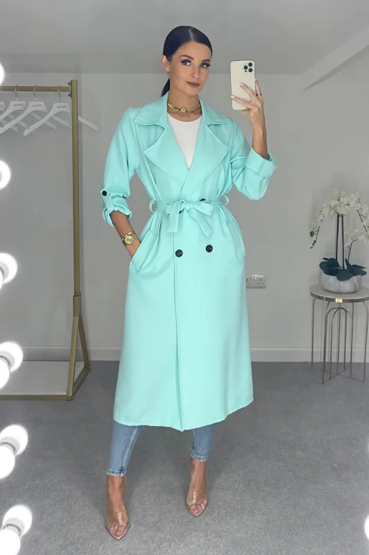 KARA Belted Summer Trench Coat (Turquoise) sold by Talliah Rose UK
