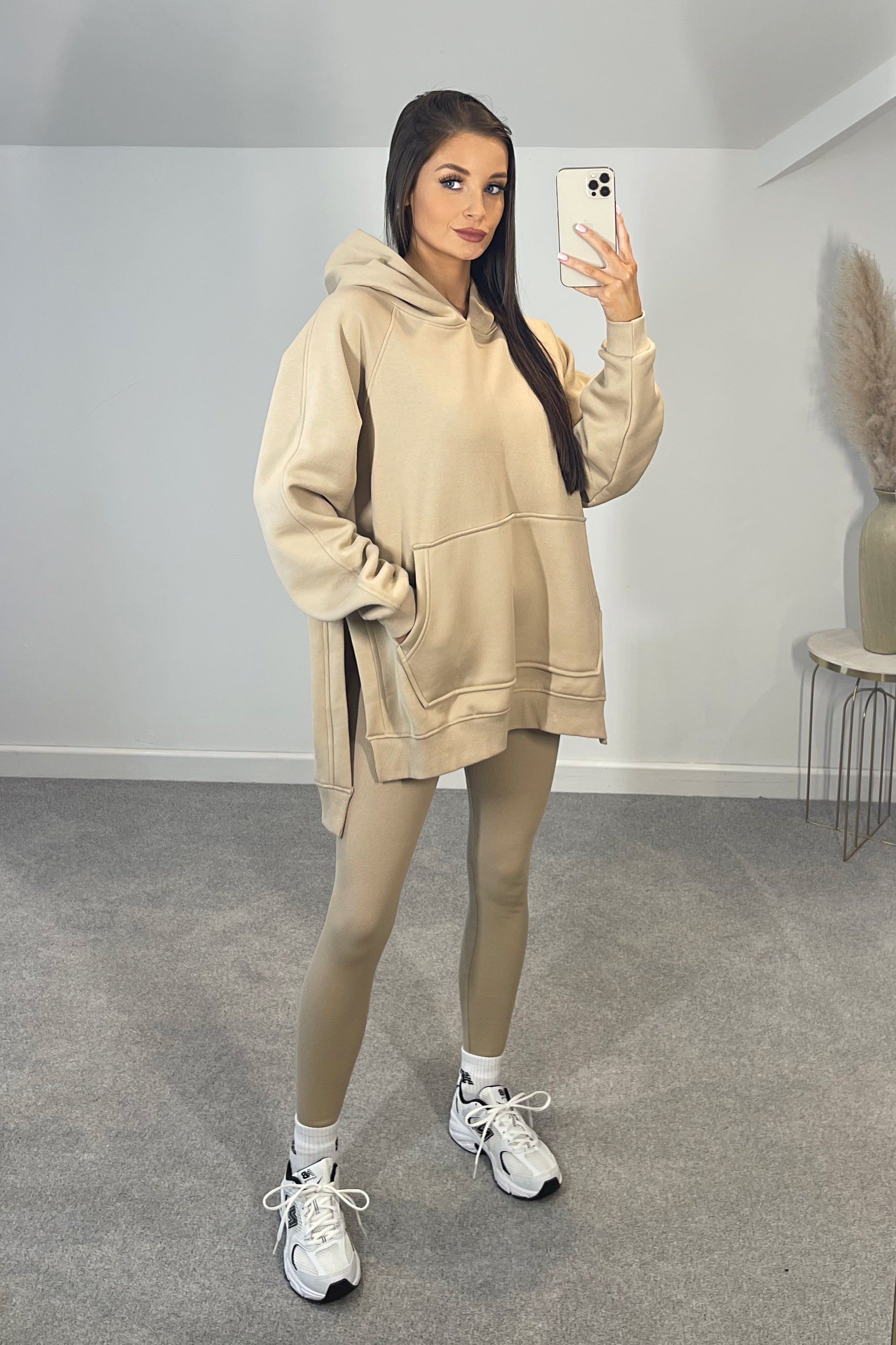 BONNIE 80% Cotton Oversized Hoodie & Ribbed Leggings Set (Beige) sold by Talliah Rose UK