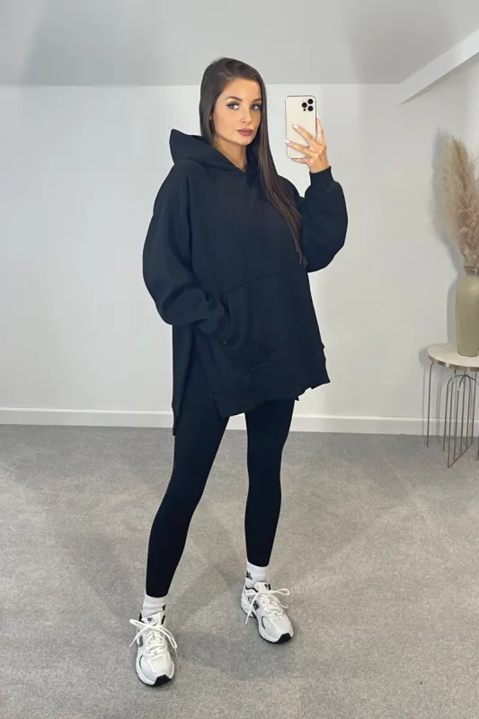 BONNIE 80% Cotton Oversized Hoodie & Ribbed Leggings Set in Black sold by Talliah Rose UK