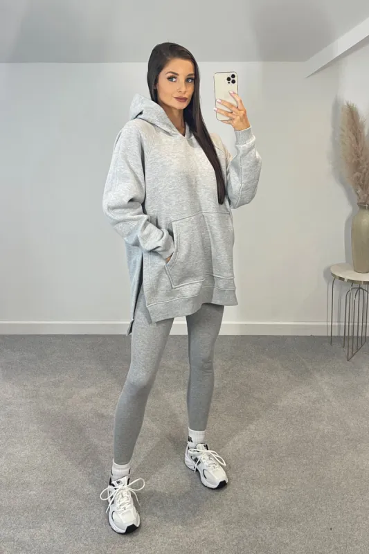 BONNIE 80% Cotton Oversized Hoodie & Ribbed Leggings Set (Light Grey) sold by Talliah Rose UK