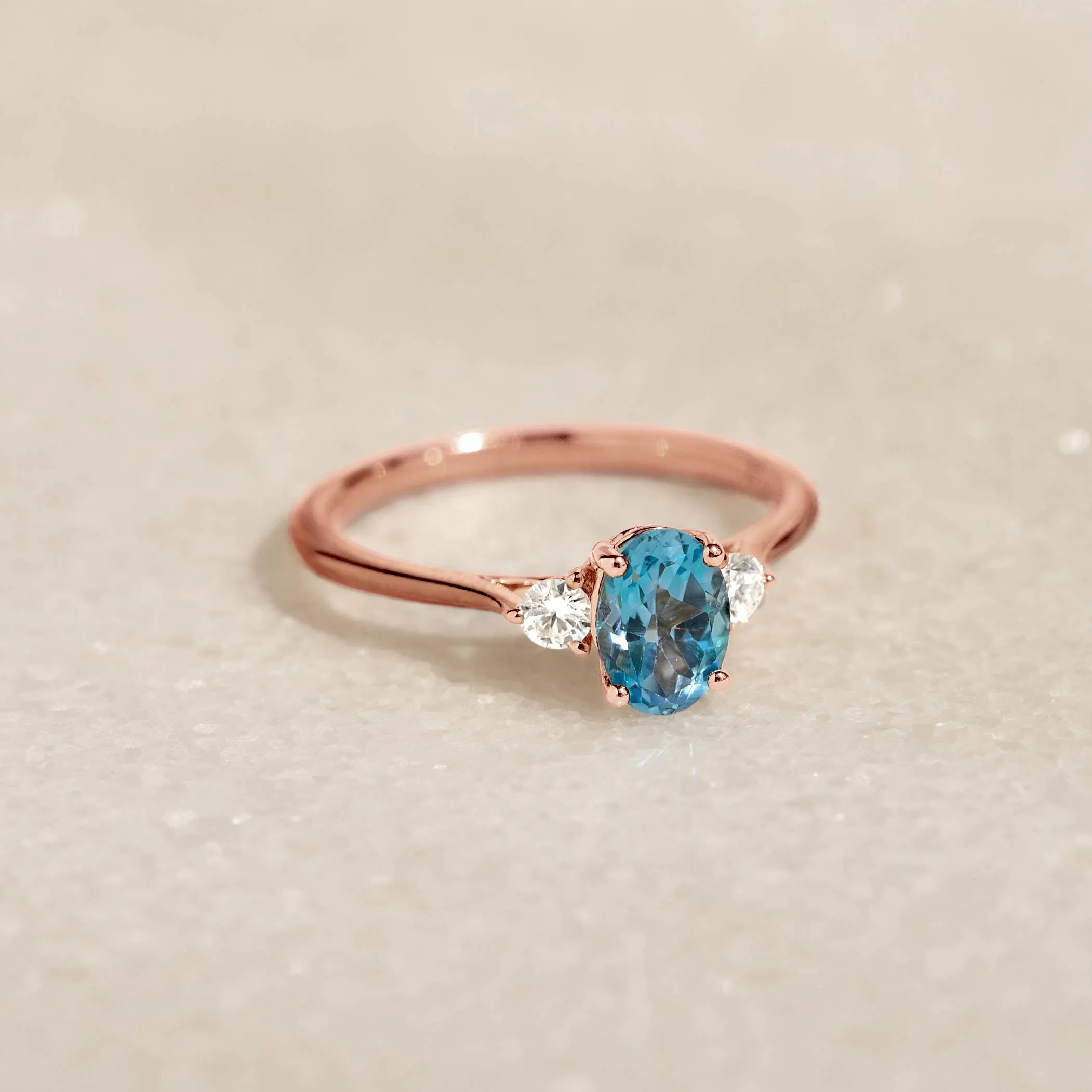 Swiss Blue Topaz and Diamond Ring Rose Gold - Kindra sold by Linjer