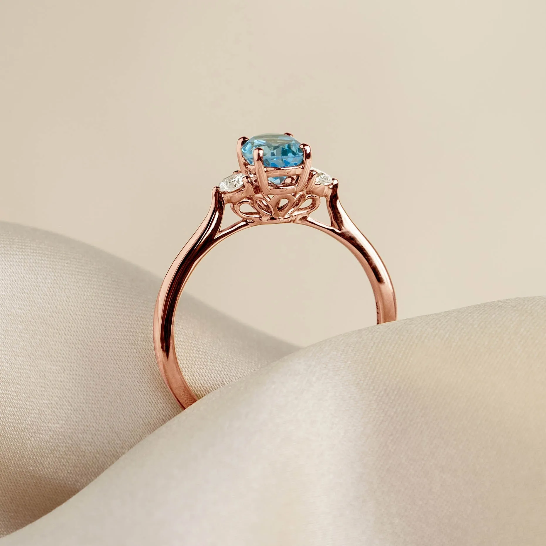 Swiss Blue Topaz and Diamond Ring Rose Gold - Kindra sold by Linjer product image thumbnail 3