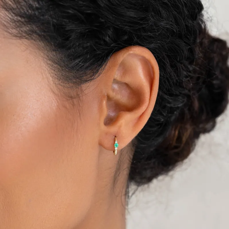 Emerald Huggie Earrings 14k Gold - Etta sold by Linjer