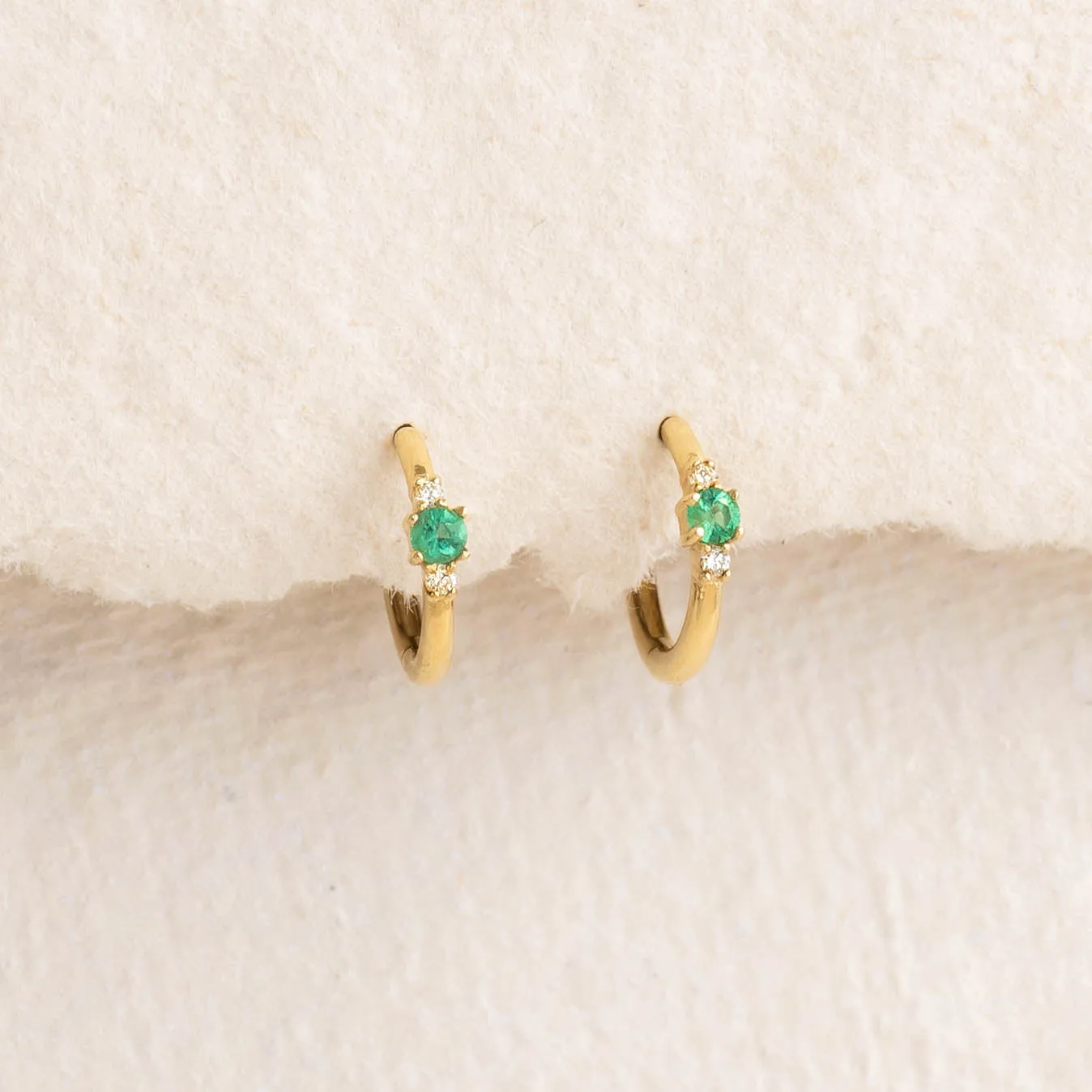 Emerald Huggie Earrings 14k Gold - Etta sold by Linjer product image thumbnail 2