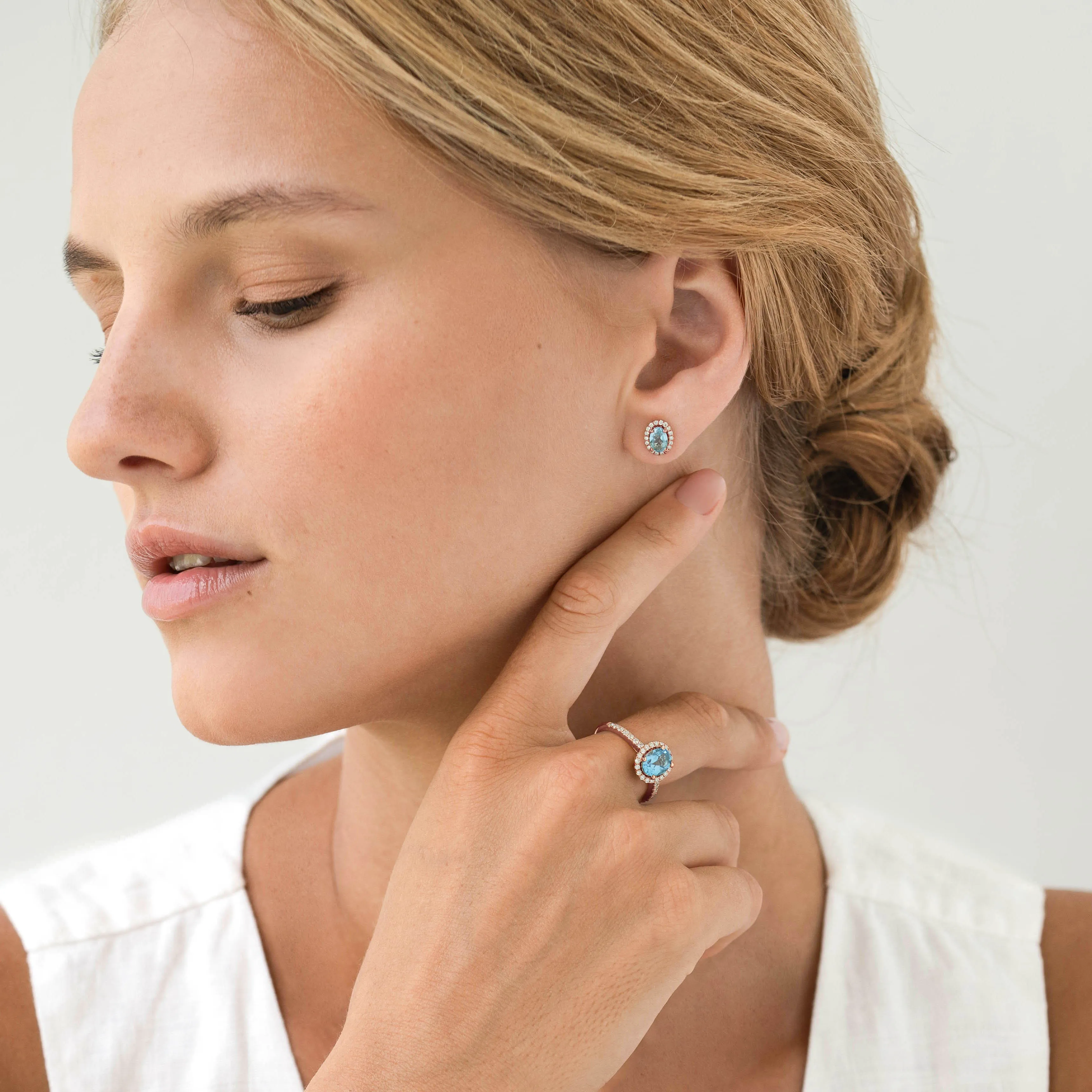 Swiss Blue Topaz Halo Stud Earrings Rose Gold - Marzia sold by Linjer product image thumbnail 4