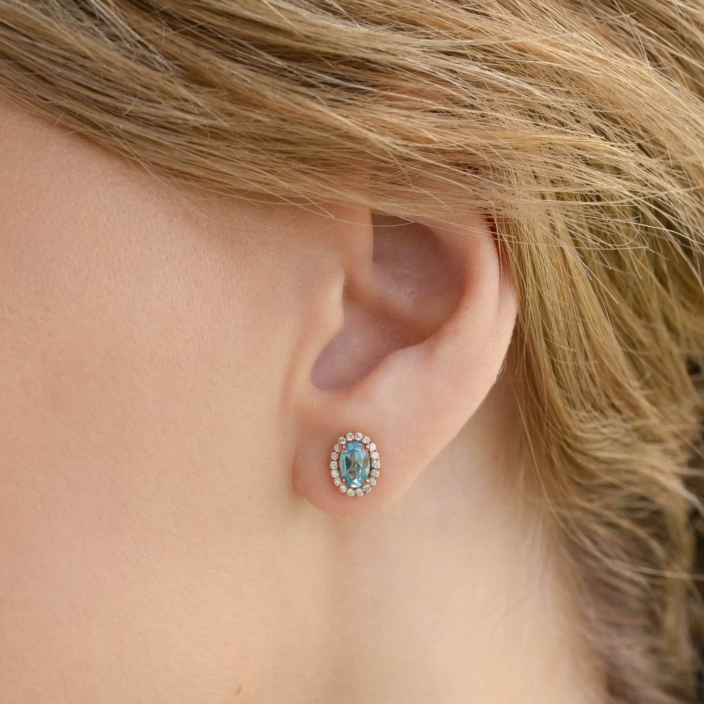Swiss Blue Topaz Halo Stud Earrings Rose Gold - Marzia sold by Linjer product image thumbnail 2