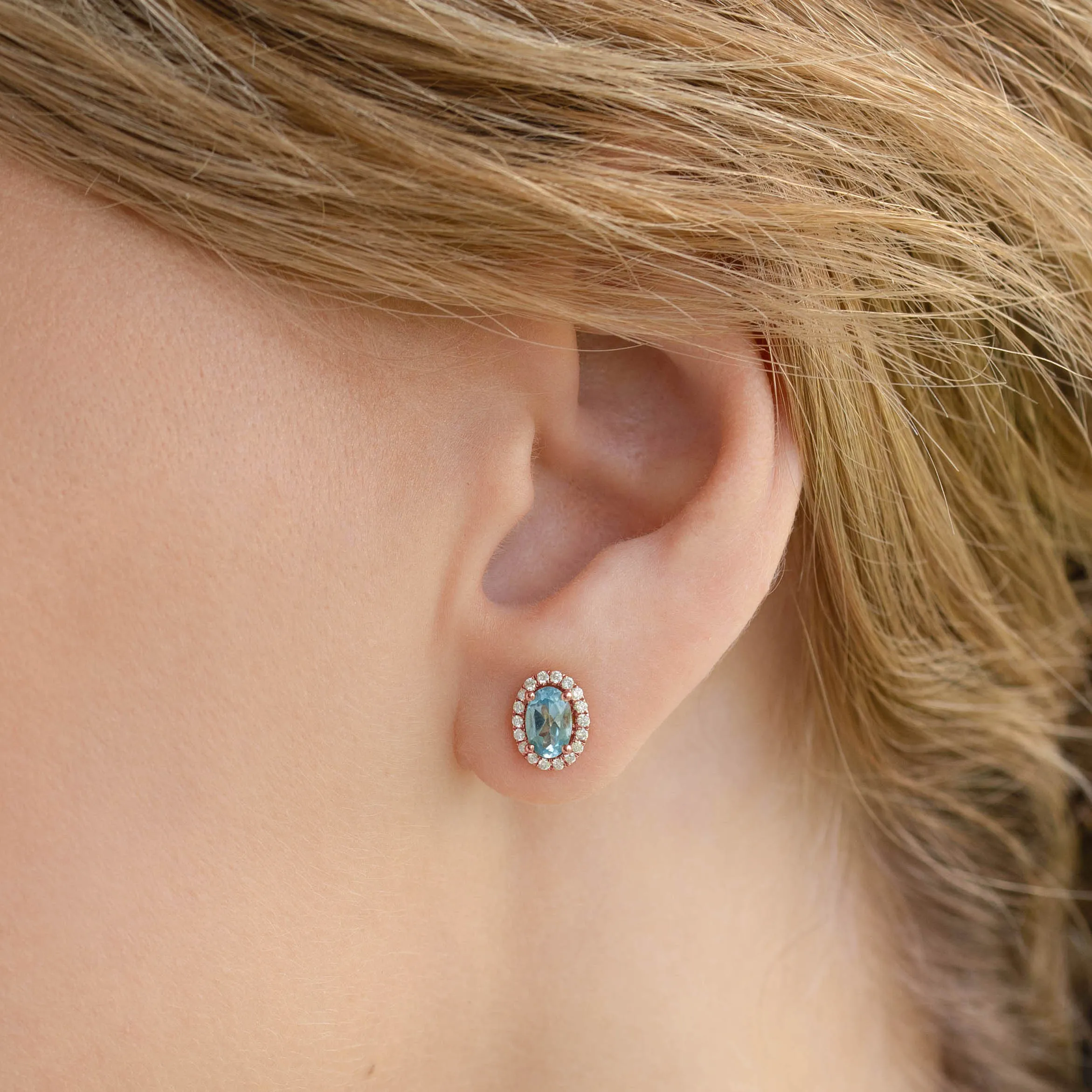 Swiss Blue Topaz Halo Stud Earrings Rose Gold - Marzia sold by Linjer product image thumbnail 3