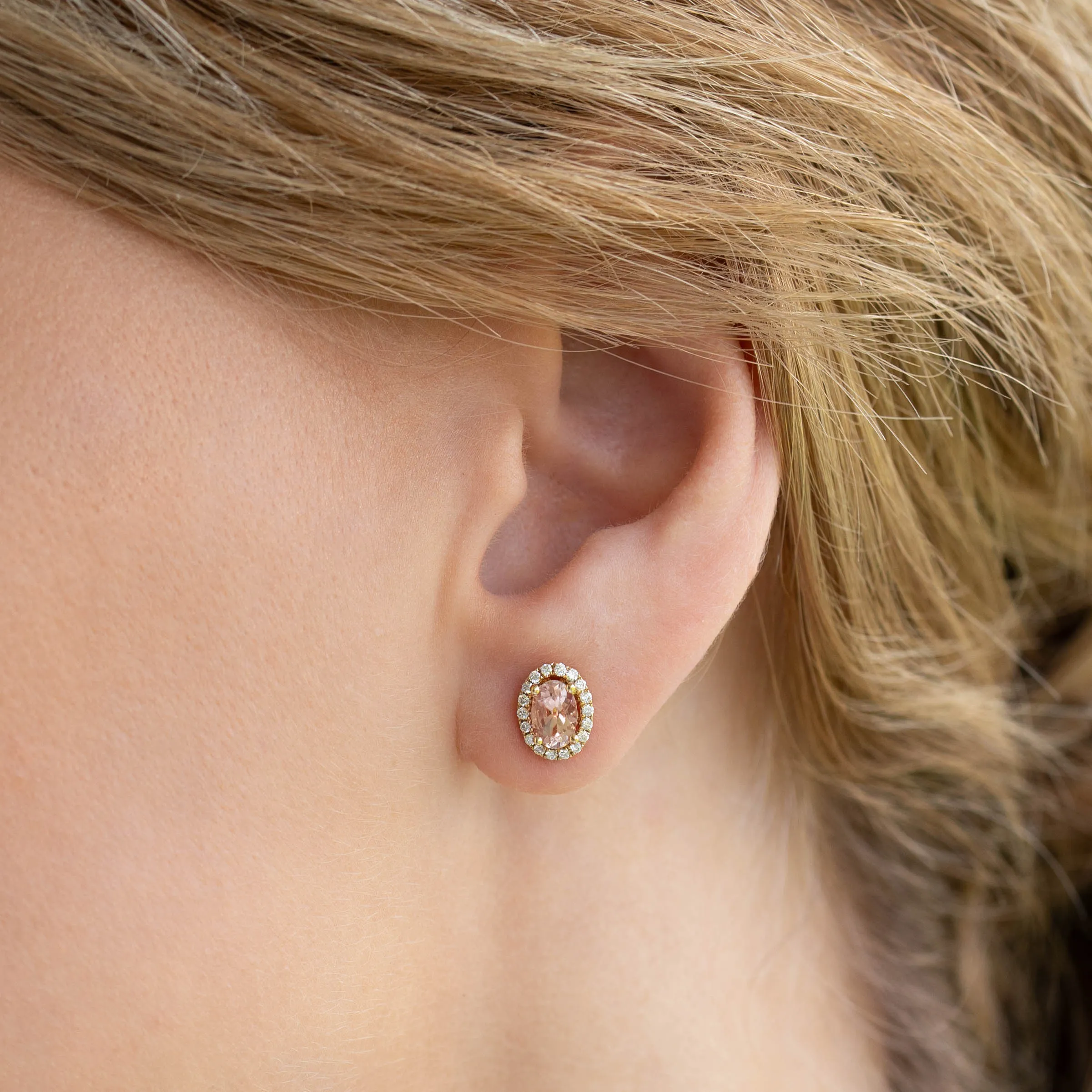 Morganite Halo Stud Earrings 14k Gold - Marzia sold by Linjer product image thumbnail 3