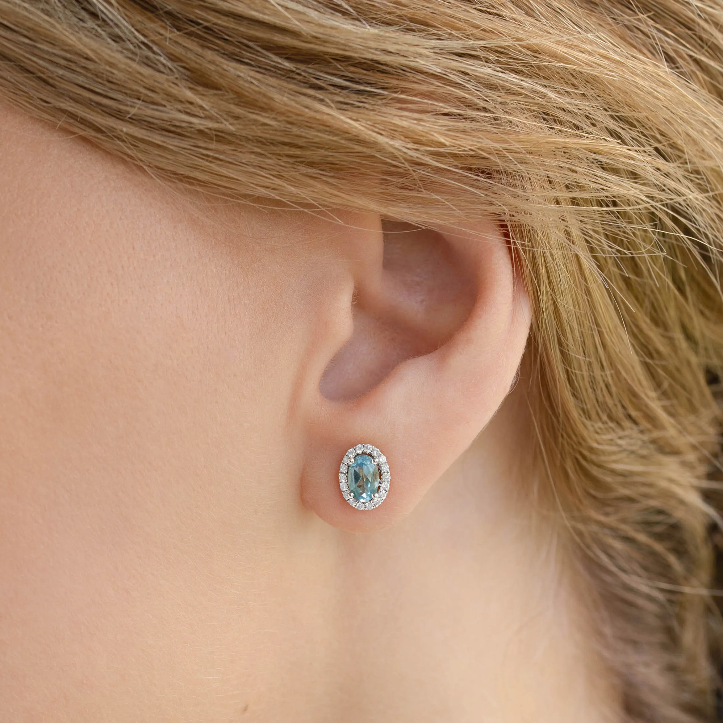 Swiss Blue Topaz Halo Stud Earrings White Gold - Marzia sold by Linjer product image thumbnail 3