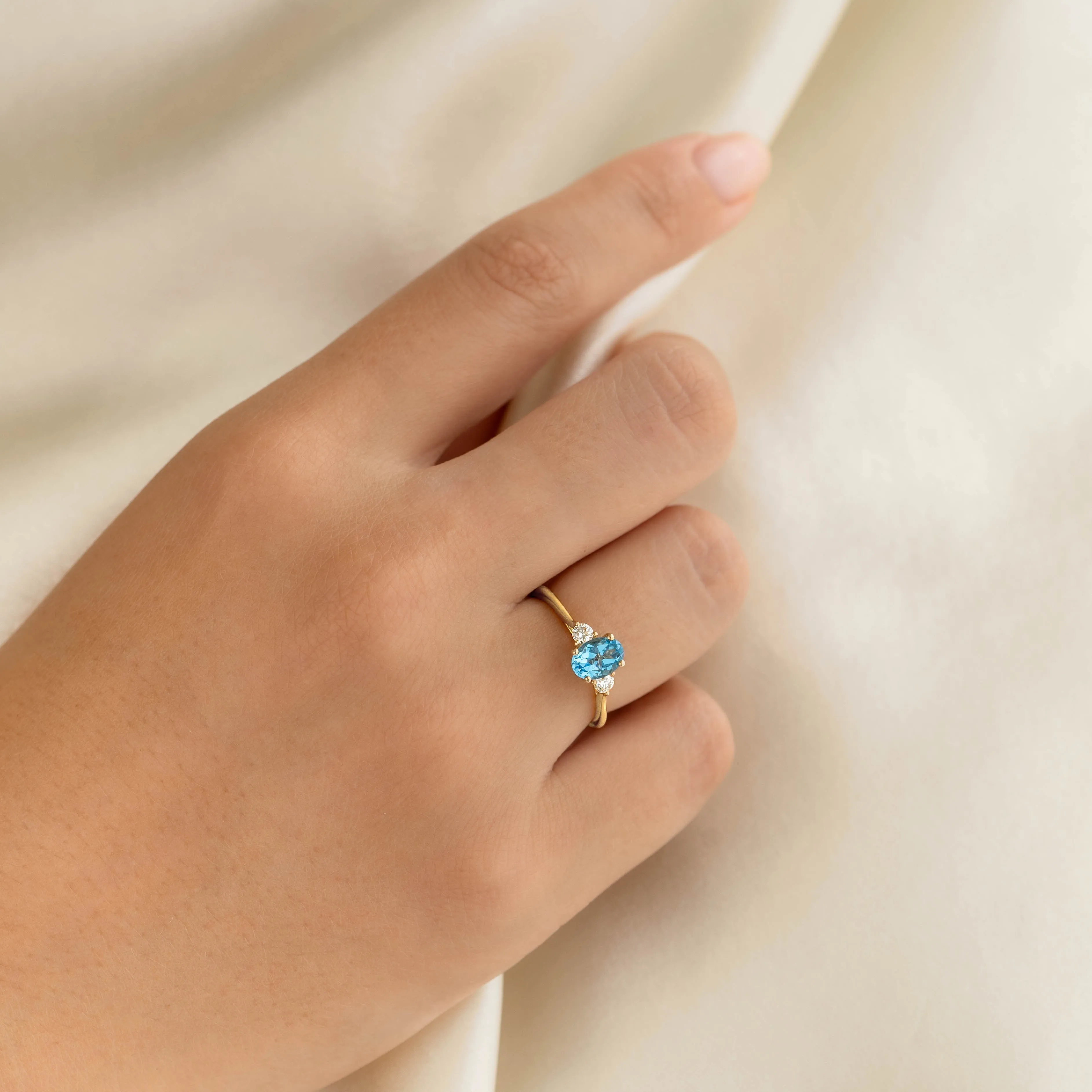 Swiss Blue Topaz and Diamond Ring 14k Gold - Kindra sold by Linjer product image thumbnail 3