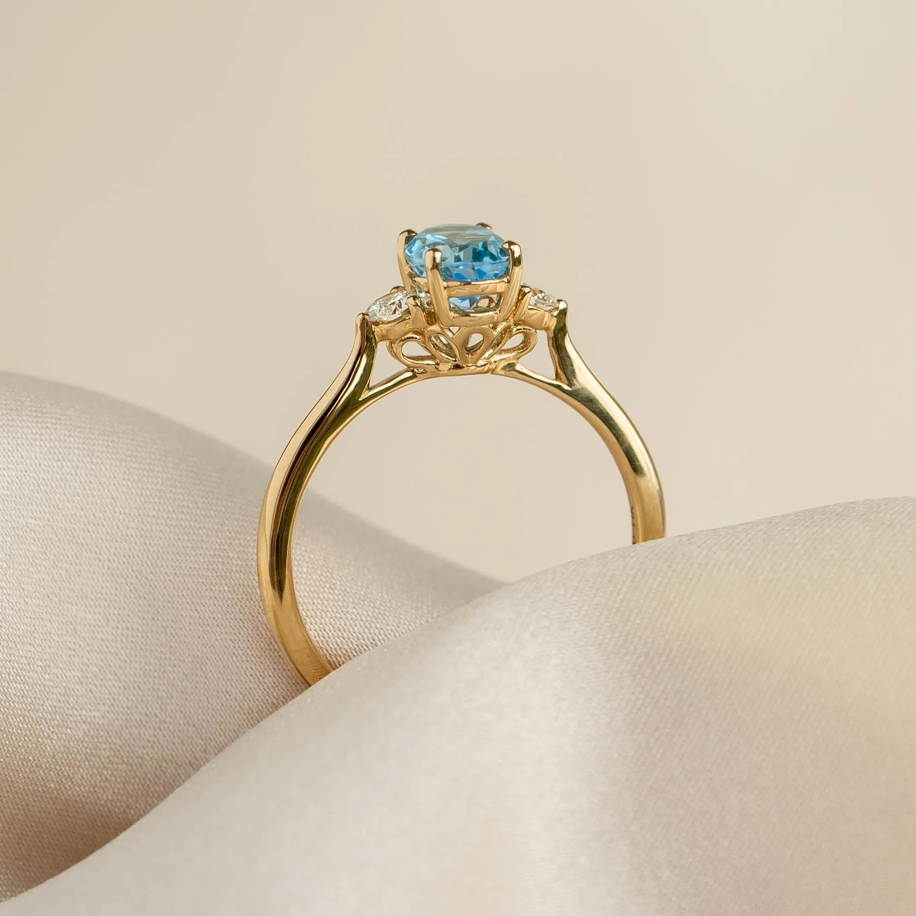 Swiss Blue Topaz and Diamond Ring 14k Gold - Kindra sold by Linjer product image thumbnail 4