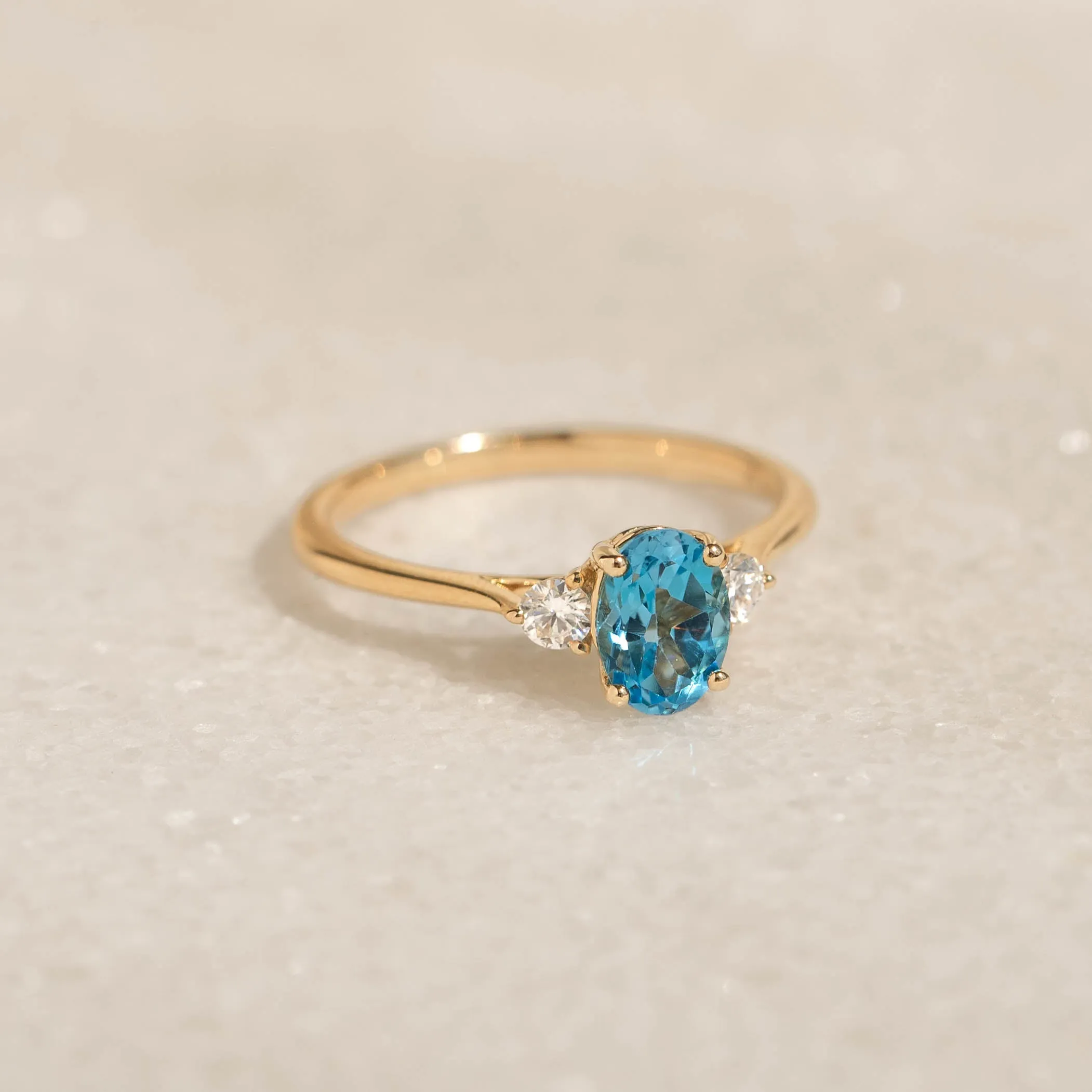 Swiss Blue Topaz and Diamond Ring 14k Gold - Kindra sold by Linjer