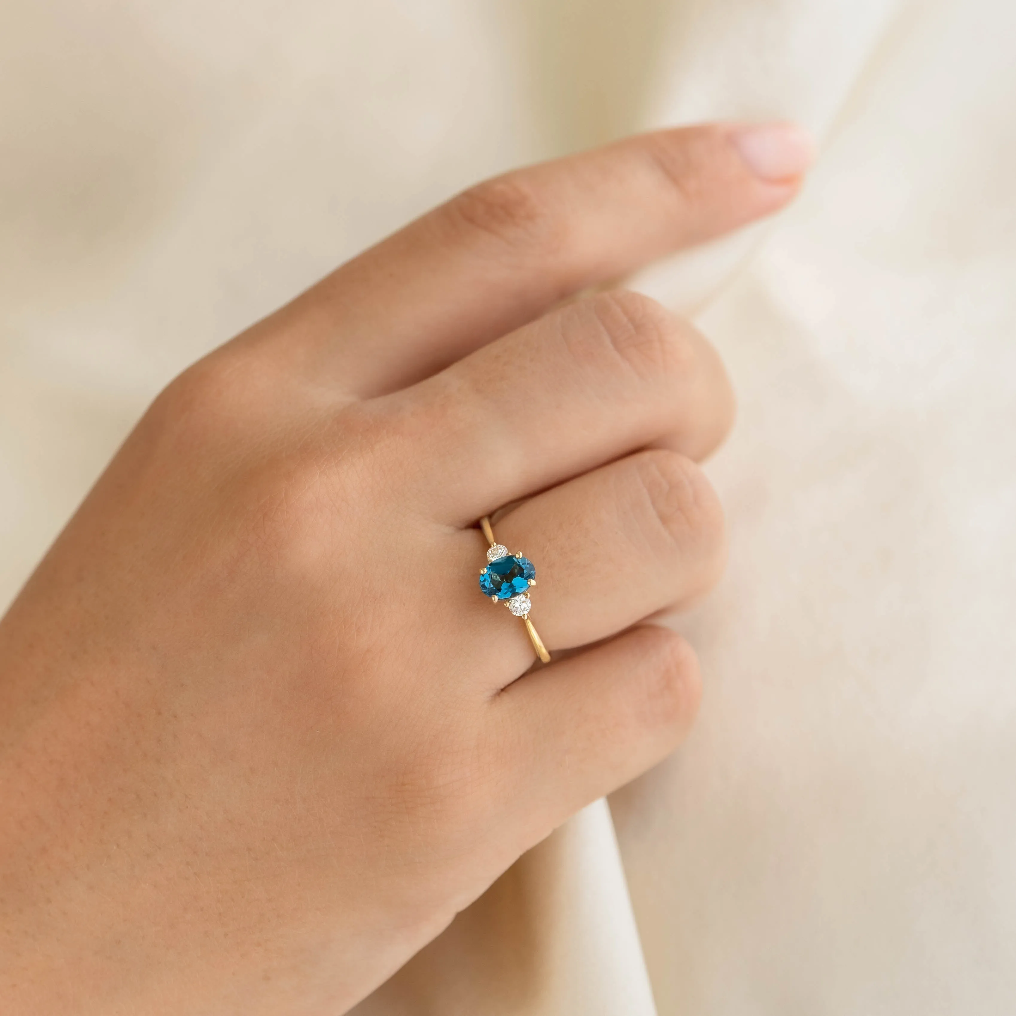London Blue Topaz and Diamond Ring 14k Gold - Kindra sold by Linjer product image thumbnail 3