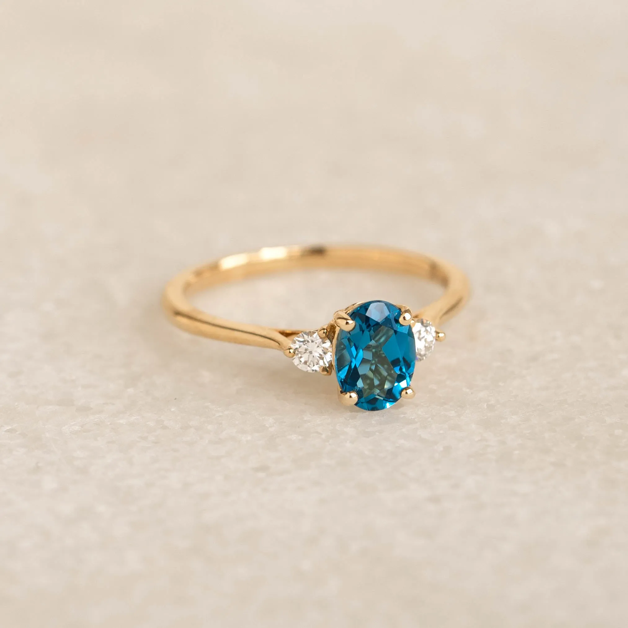 London Blue Topaz and Diamond Ring 14k Gold - Kindra sold by Linjer