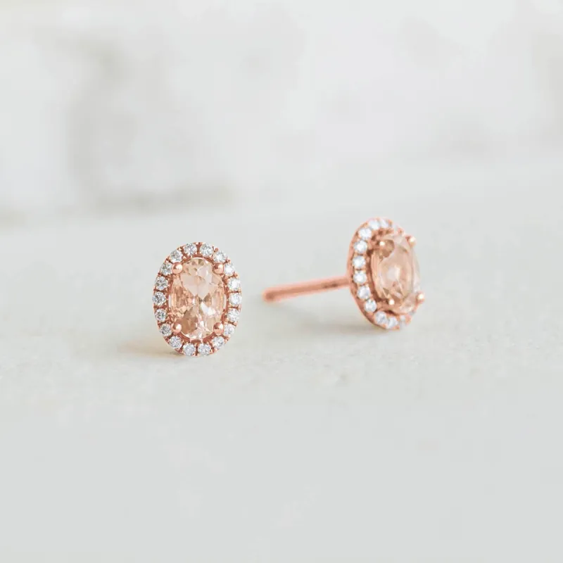 Morganite Halo Stud Earrings Rose Gold - Marzia sold by Linjer
