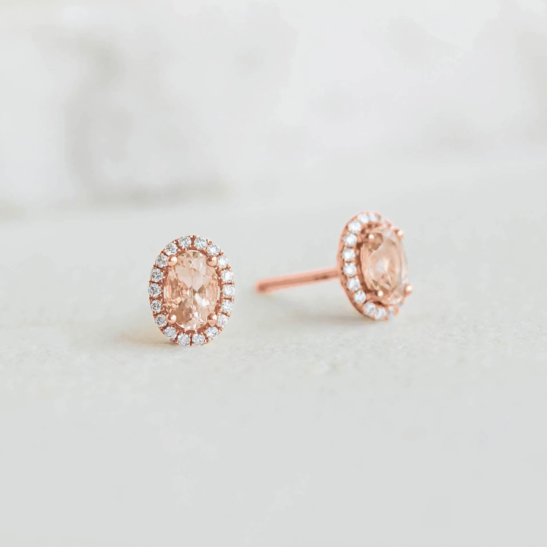 Morganite Halo Stud Earrings Rose Gold - Marzia sold by Linjer
