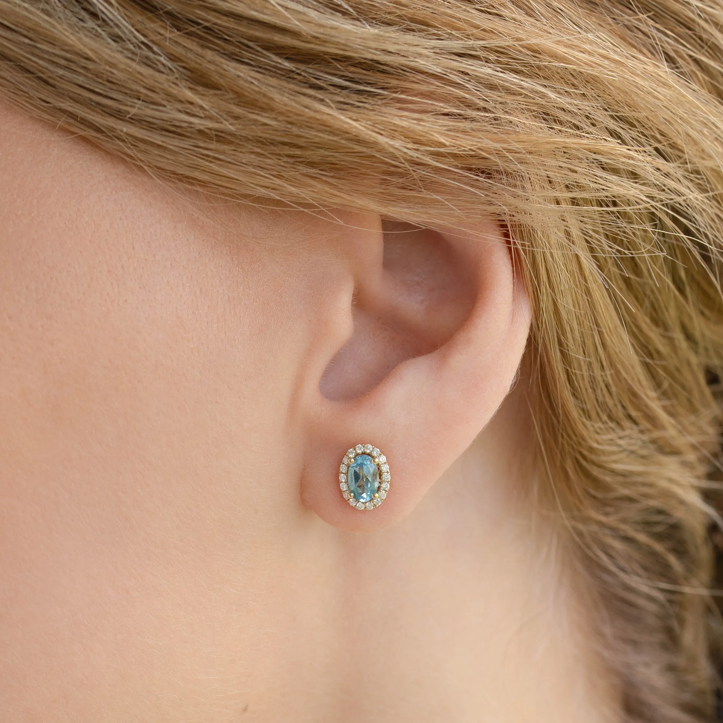Swiss Blue Topaz Halo Stud Earrings 14k Gold - Marzia sold by Linjer product image thumbnail 3