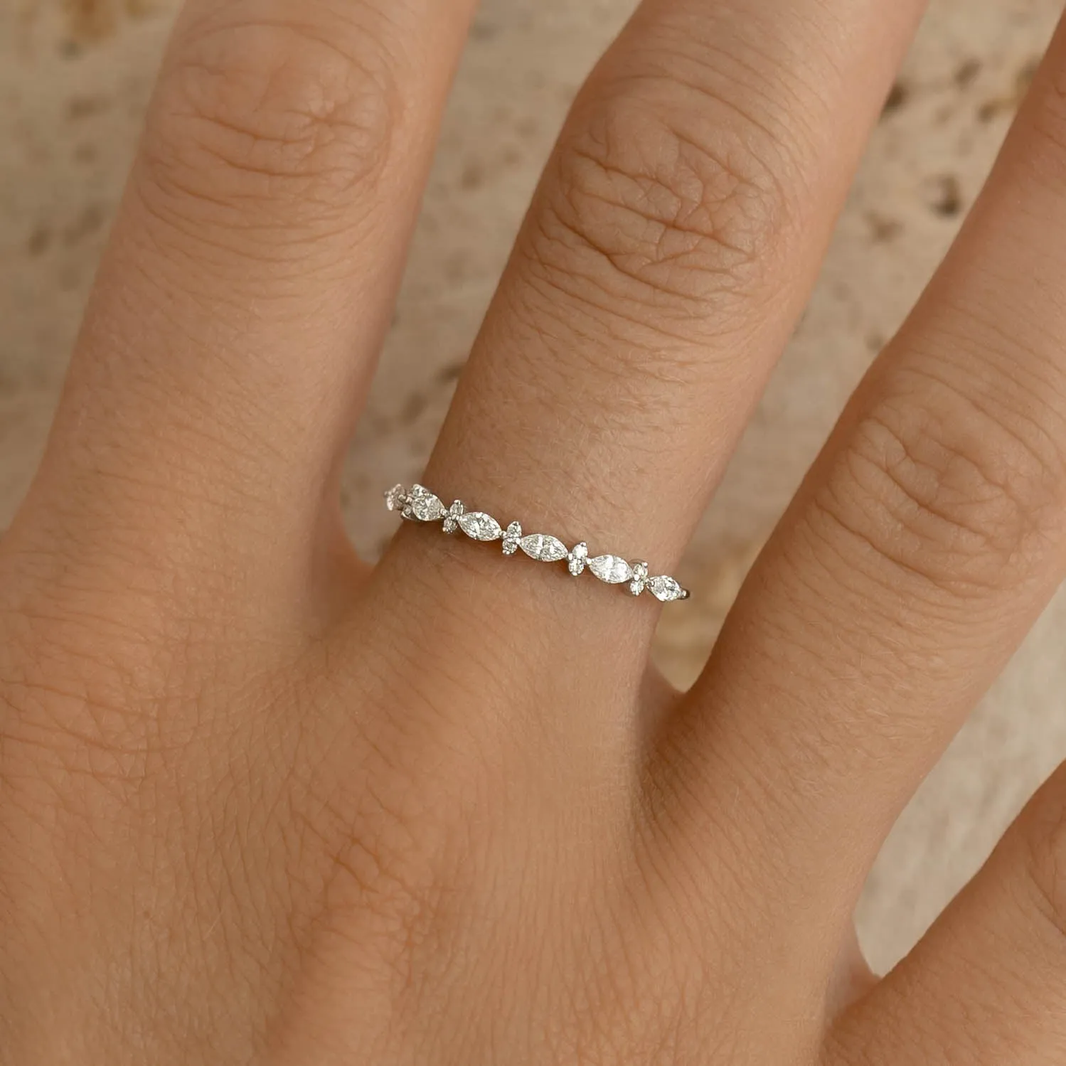 Marquise and Round Diamond Ring White Gold - Anjeli sold by Linjer