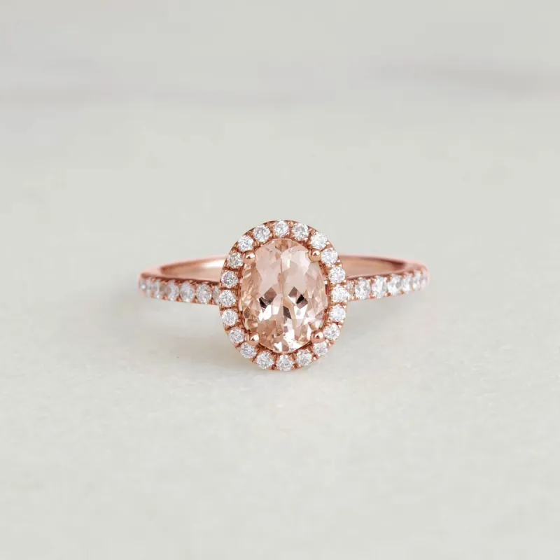 Oval Morganite Halo Ring Rose Gold - Suna sold by Linjer