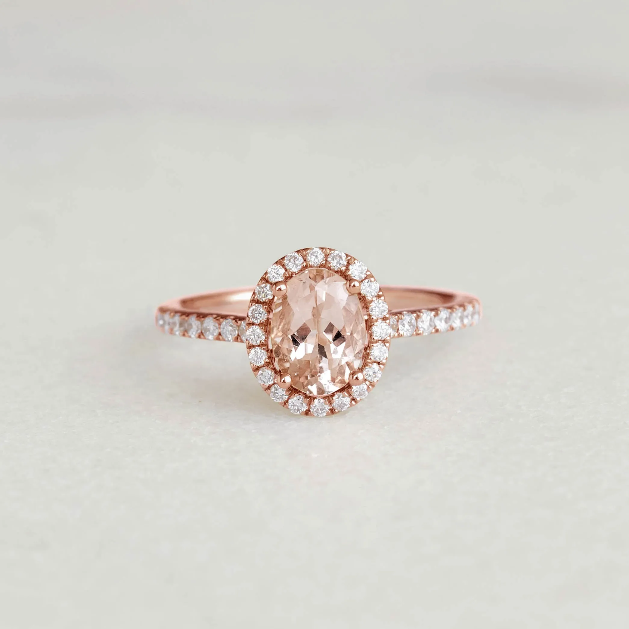 Oval Morganite Halo Ring Rose Gold - Suna sold by Linjer