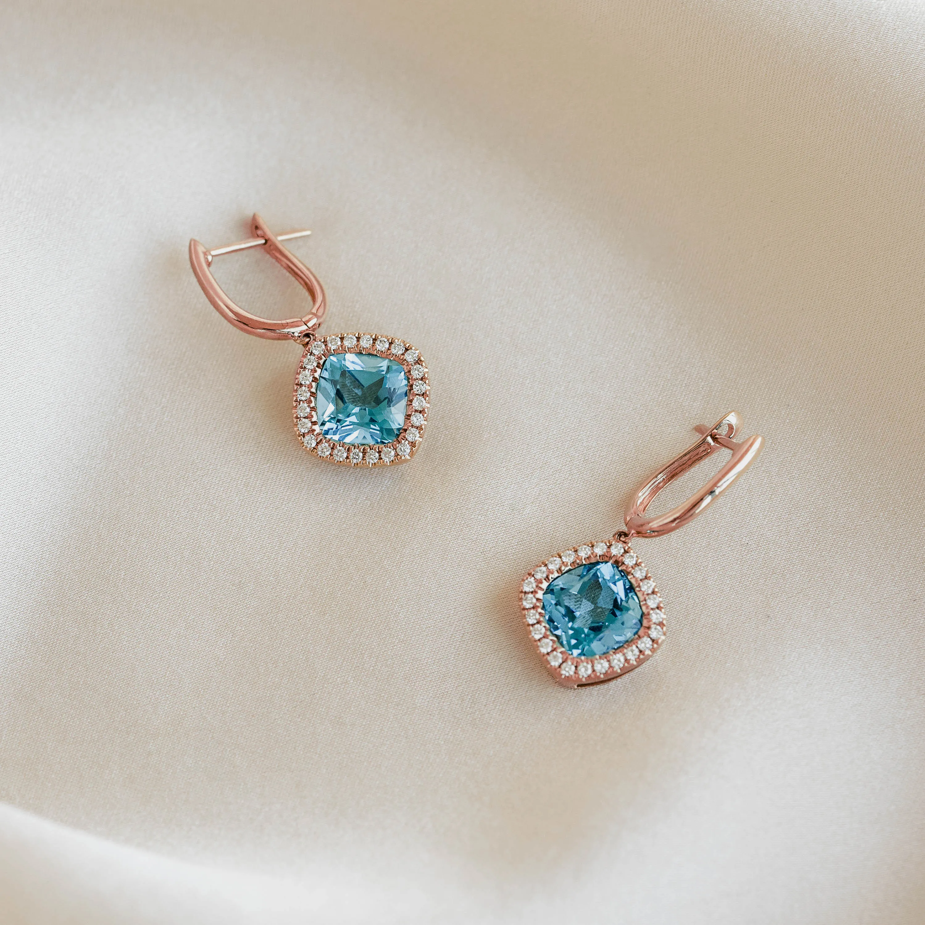 Swiss Blue Topaz and Diamond Halo Drop Earrings Rose Gold - Elvira sold by Linjer product image thumbnail 3