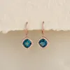 London Blue Topaz and Diamond Halo Drop Earrings Rose Gold - Elvira sold by Linjer