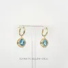 Swiss Blue Topaz and Diamond Halo Drop Earrings White Gold - Elvira sold by Linjer