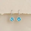 Swiss Blue Topaz and Diamond Halo Drop Earrings White Gold - Elvira sold by Linjer