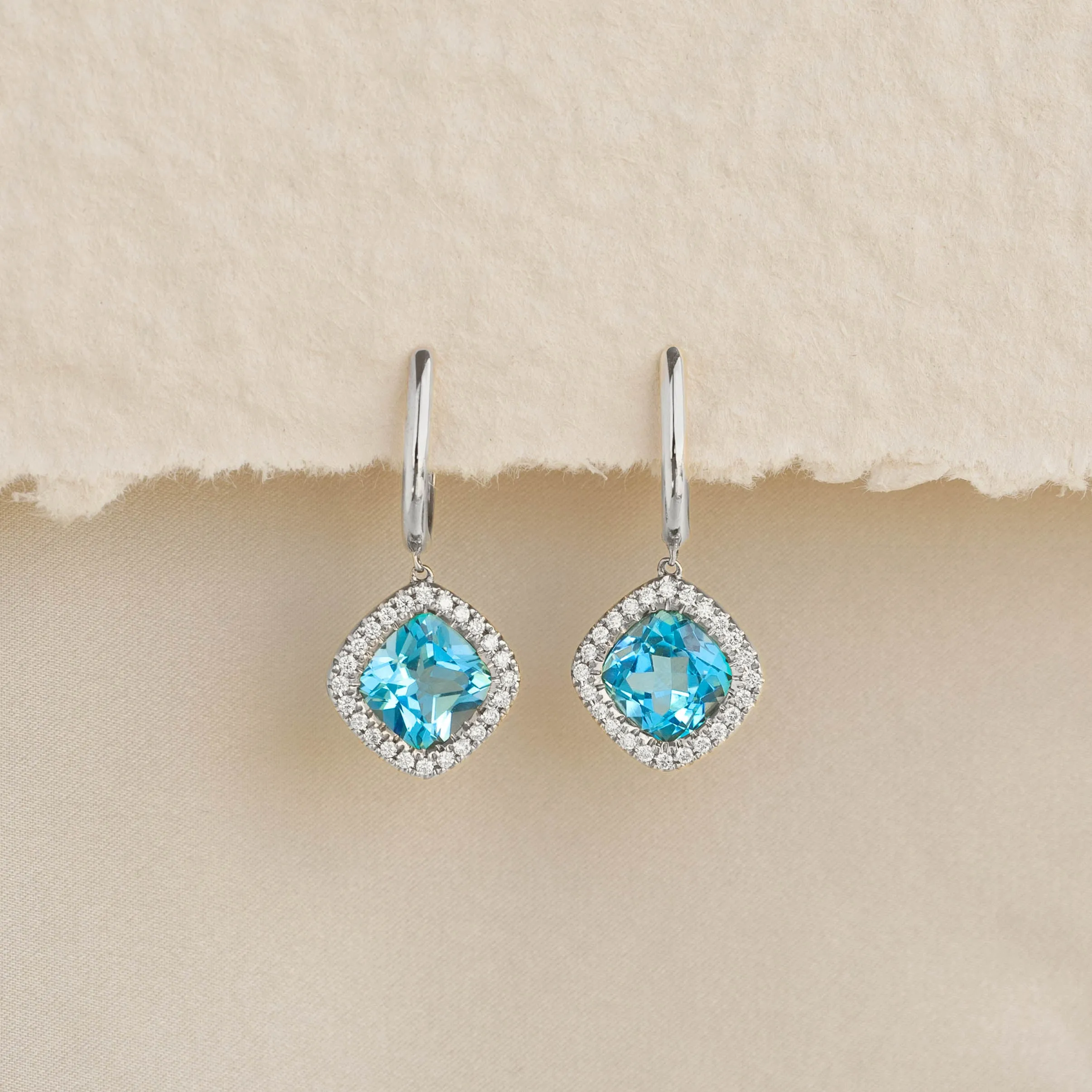 Swiss Blue Topaz and Diamond Halo Drop Earrings White Gold - Elvira sold by Linjer product image thumbnail 2