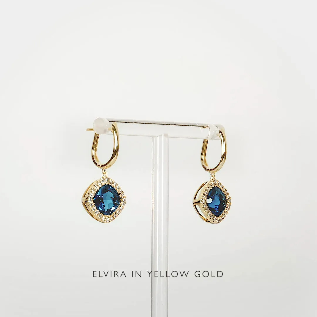 London Blue Topaz and Diamond Halo Drop Earrings White Gold - Elvira sold by Linjer product image thumbnail 4