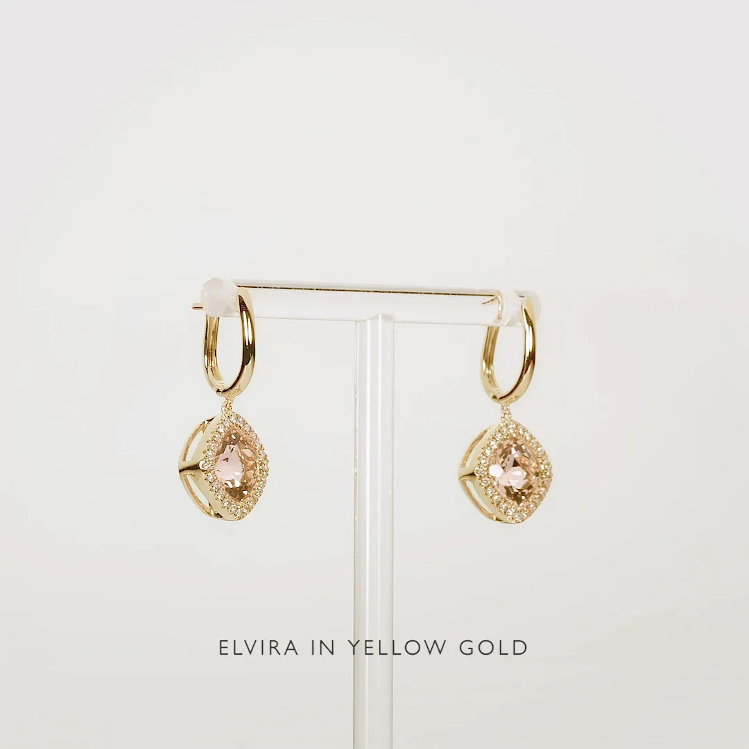 Morganite and Diamond Halo Drop Earrings 14k Gold - Elvira sold by Linjer product image thumbnail 5