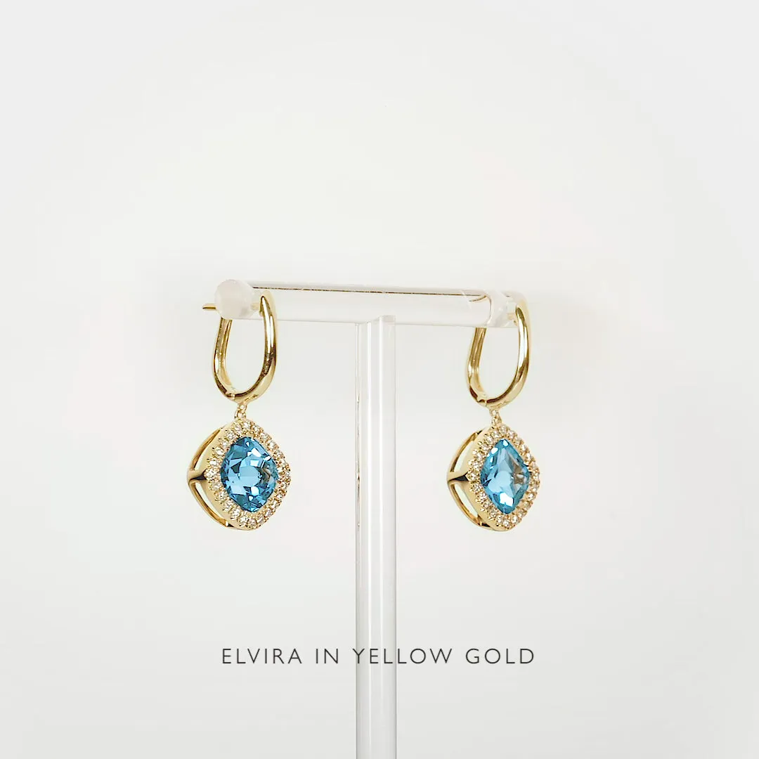 Swiss Blue Topaz and Diamond Halo Drop Earrings 14k Gold - Elvira sold by Linjer product image thumbnail 4