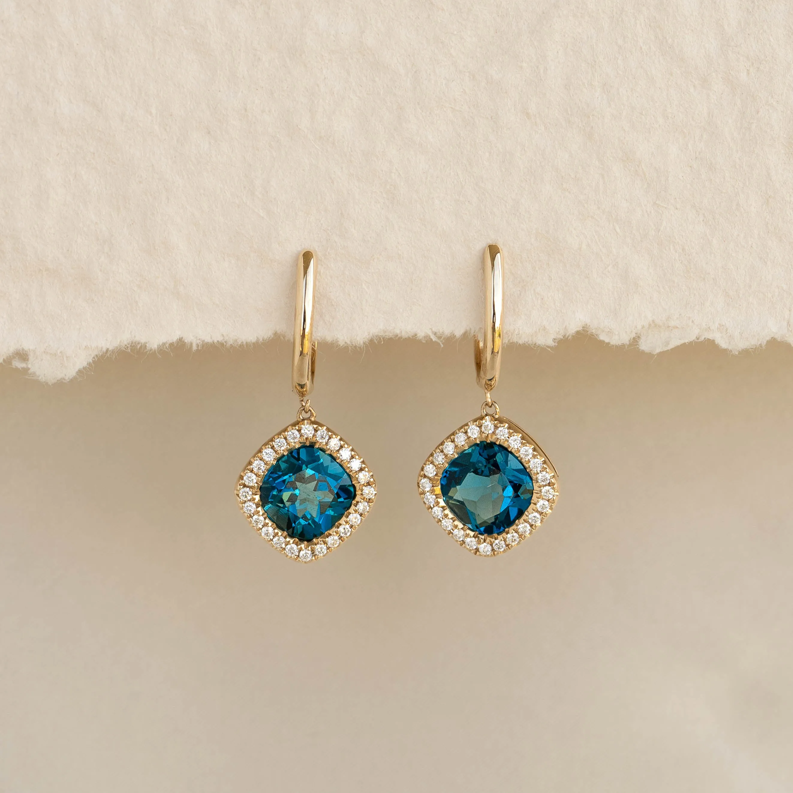 London Blue Topaz and Diamond Halo Drop Earrings 14k Gold - Elvira sold by Linjer product image thumbnail 2