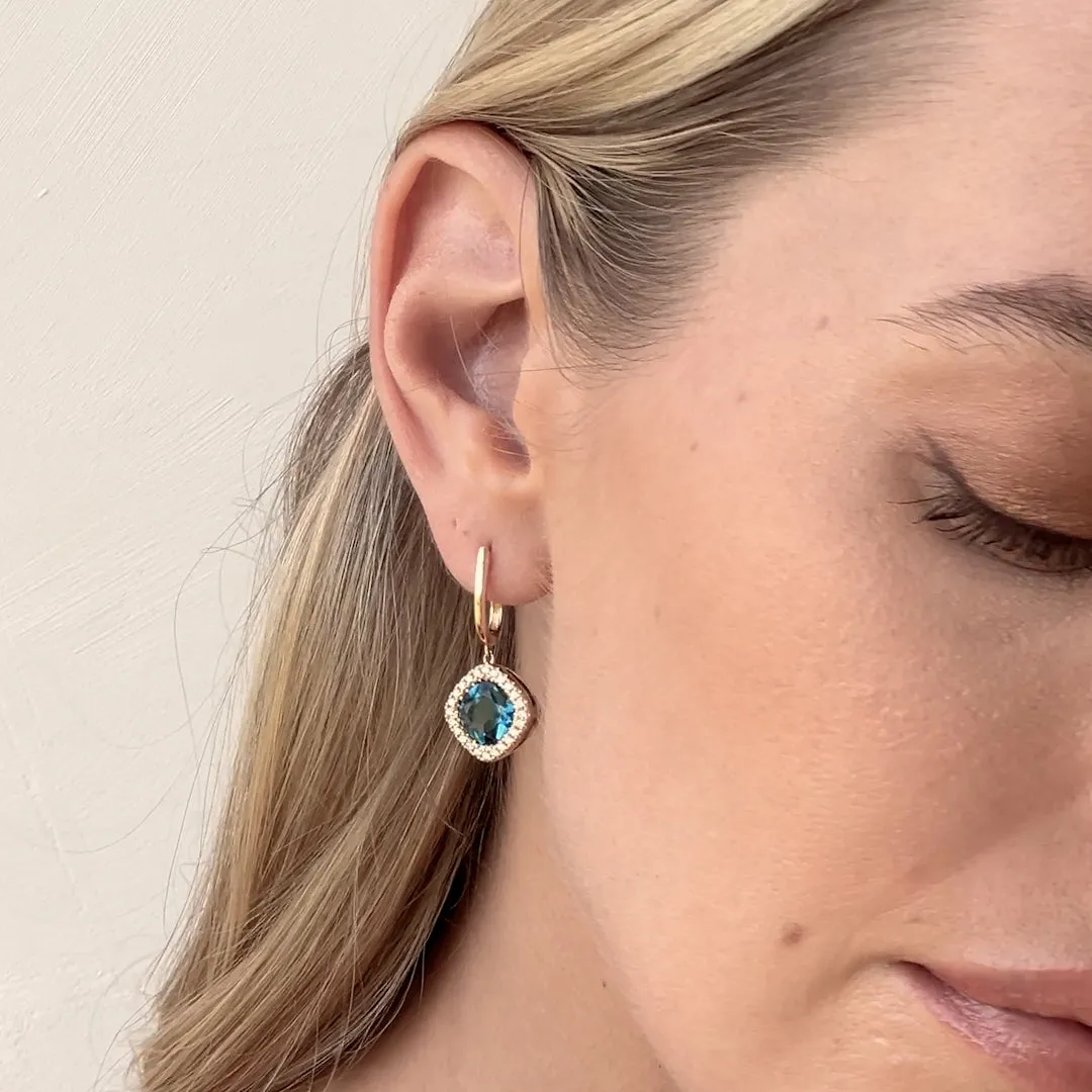 London Blue Topaz and Diamond Halo Drop Earrings 14k Gold - Elvira sold by Linjer product image thumbnail 4