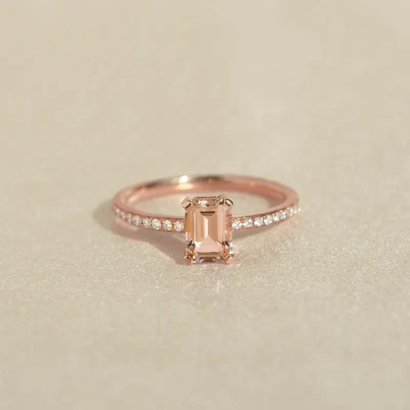Baguette Morganite and Diamond Ring Rose Gold - Safiya sold by Linjer