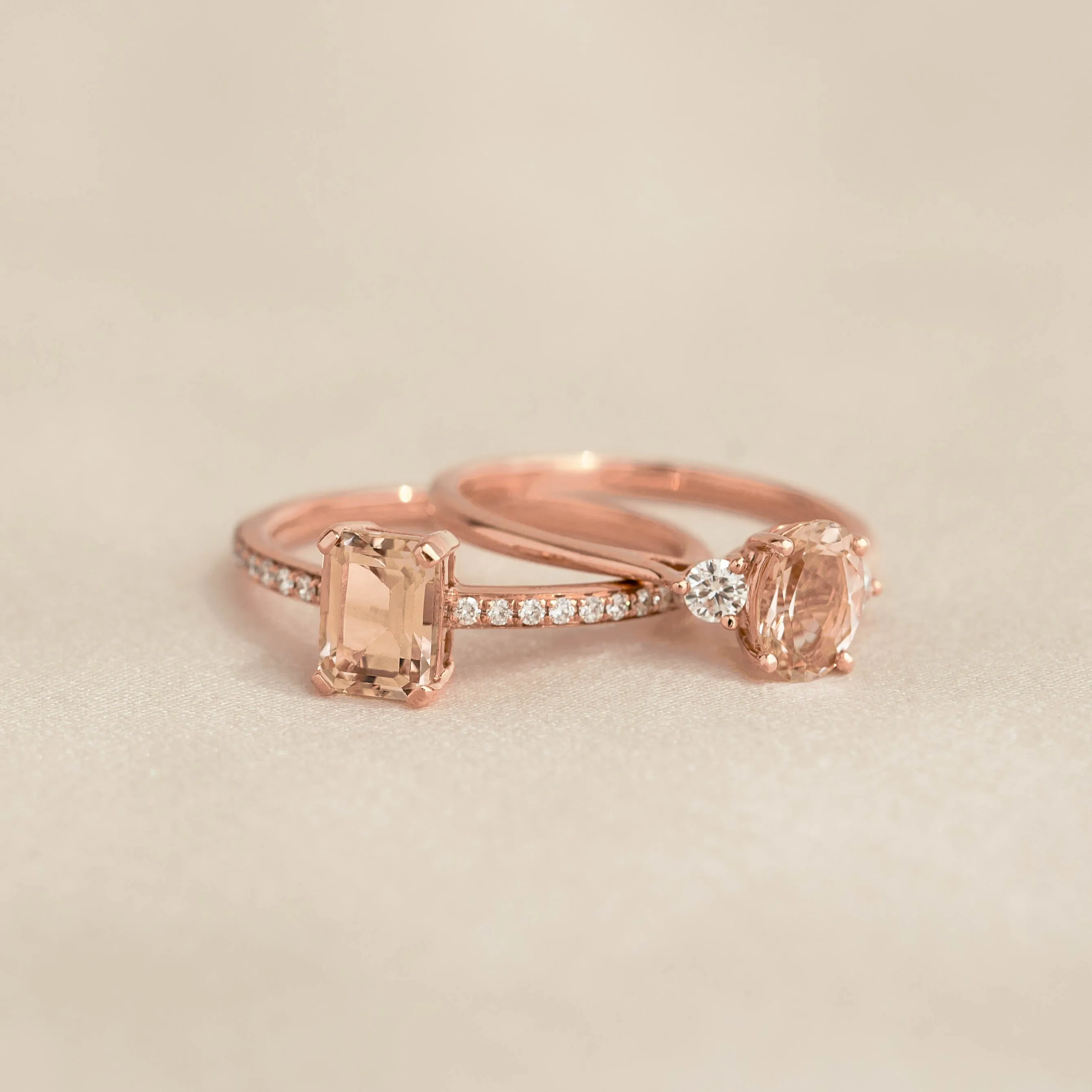 Baguette Morganite and Diamond Ring Rose Gold - Safiya sold by Linjer product image thumbnail 3