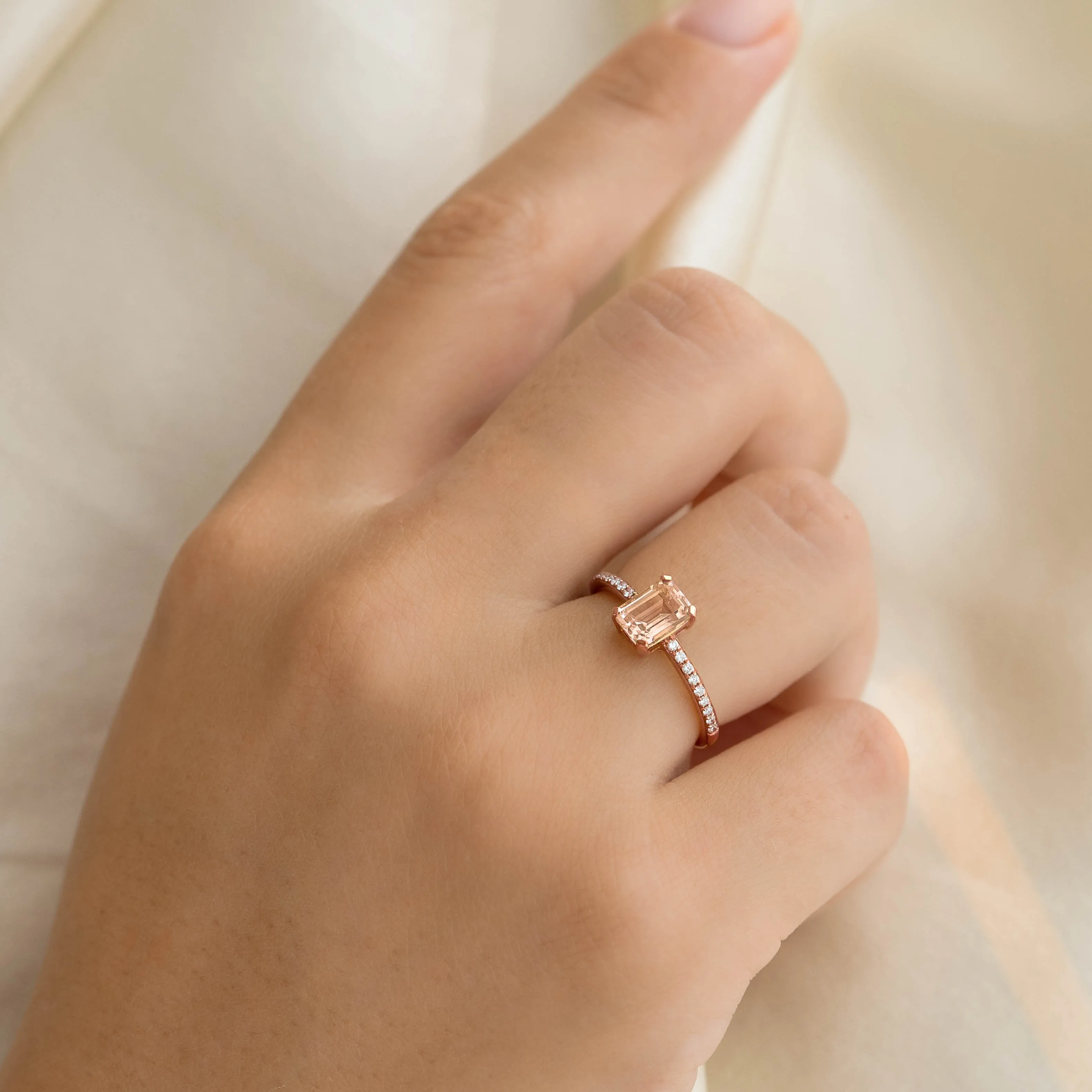 Baguette Morganite and Diamond Ring Rose Gold - Safiya sold by Linjer product image thumbnail 2