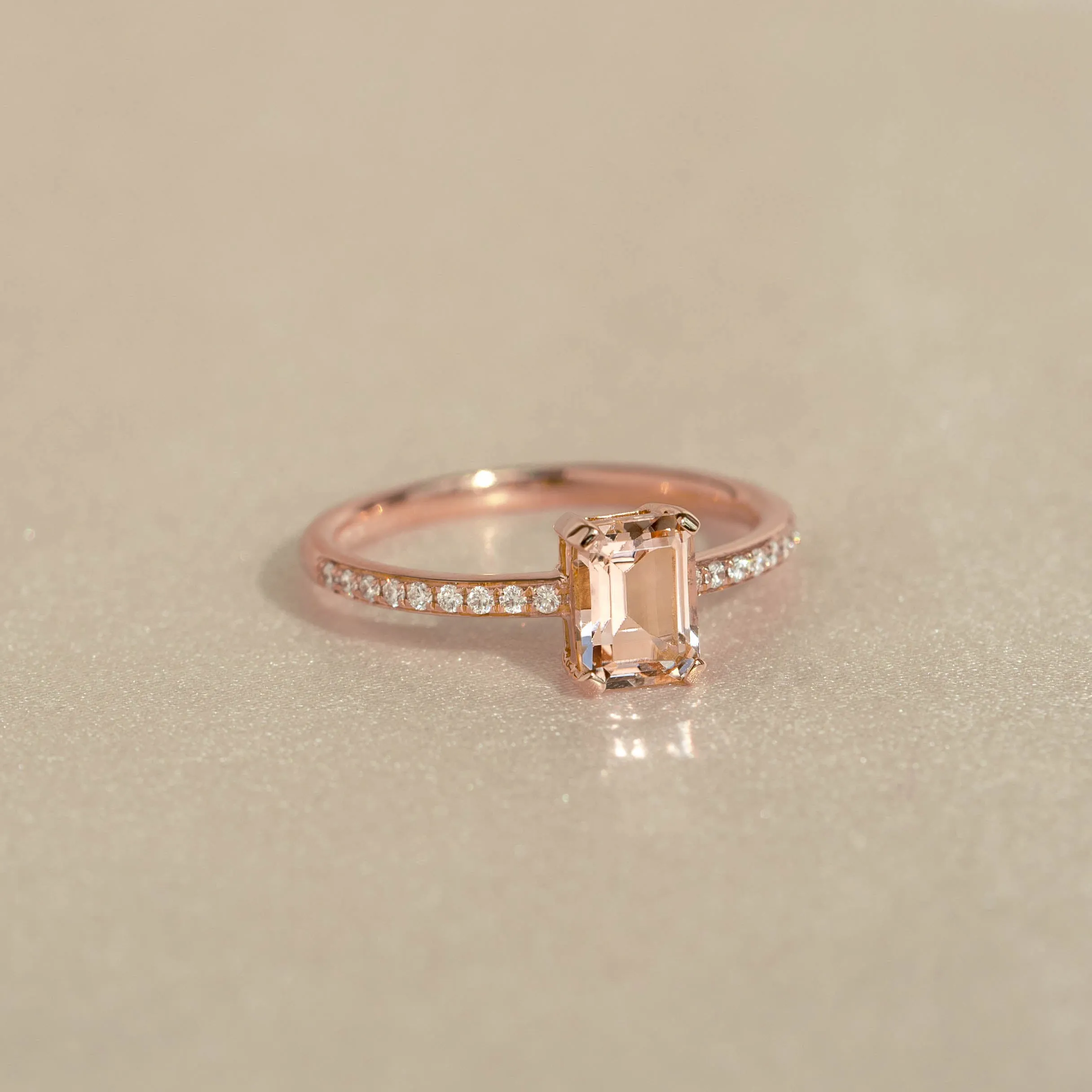 Baguette Morganite and Diamond Ring Rose Gold - Safiya sold by Linjer product image thumbnail 4