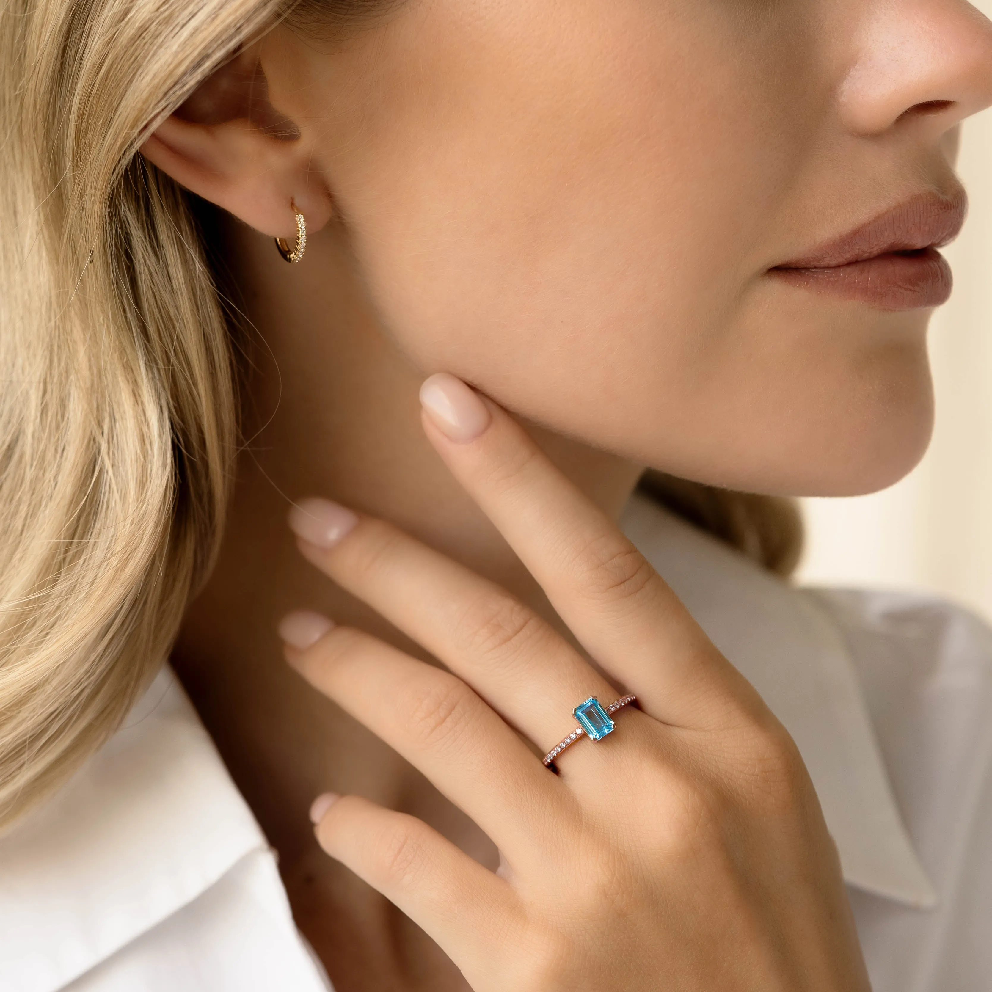Baguette Swiss Blue Topaz and Diamond Ring Rose Gold - Safiya sold by Linjer product image thumbnail 3