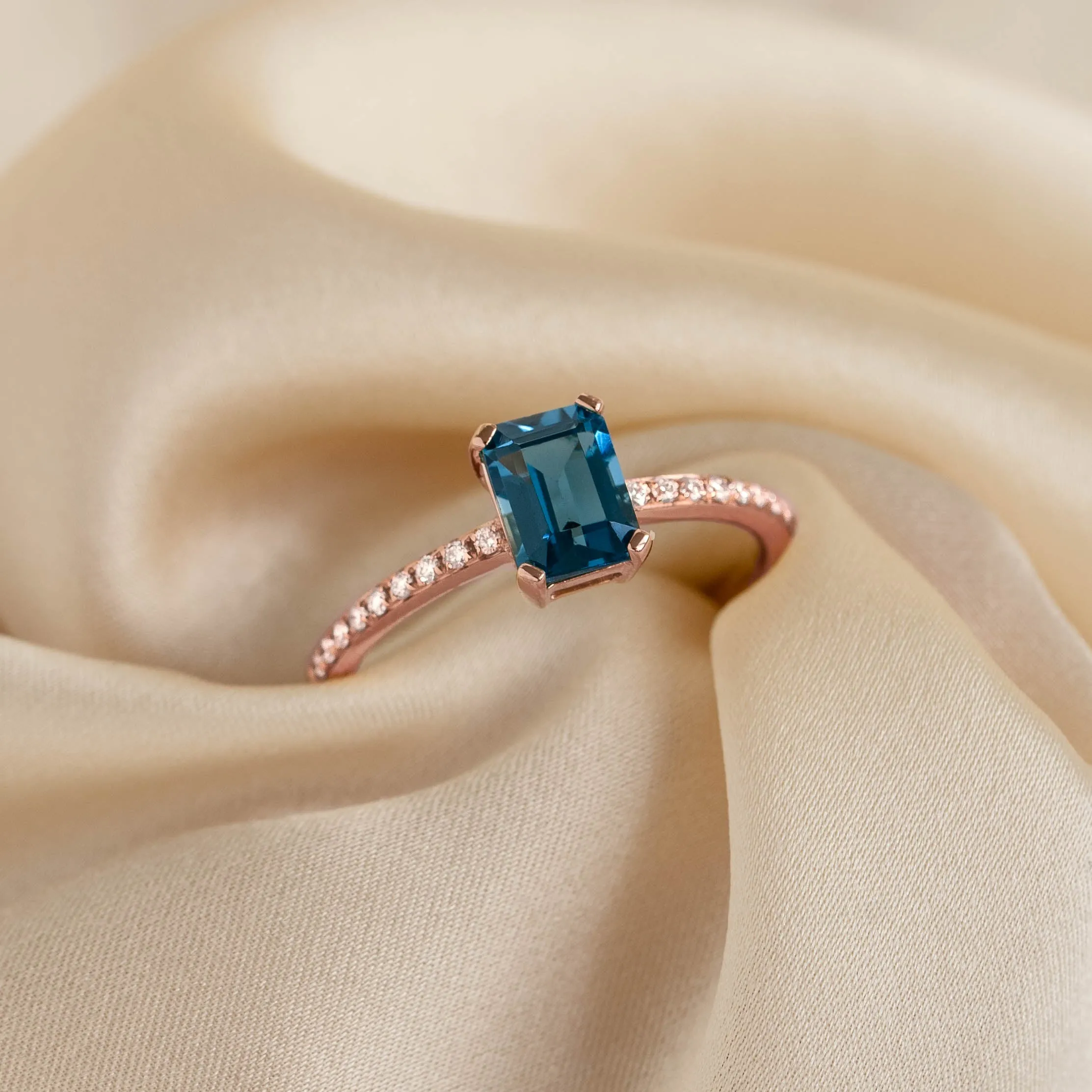 Baguette London Blue Topaz and Diamond Ring Rose Gold - Safiya sold by Linjer product image thumbnail 4