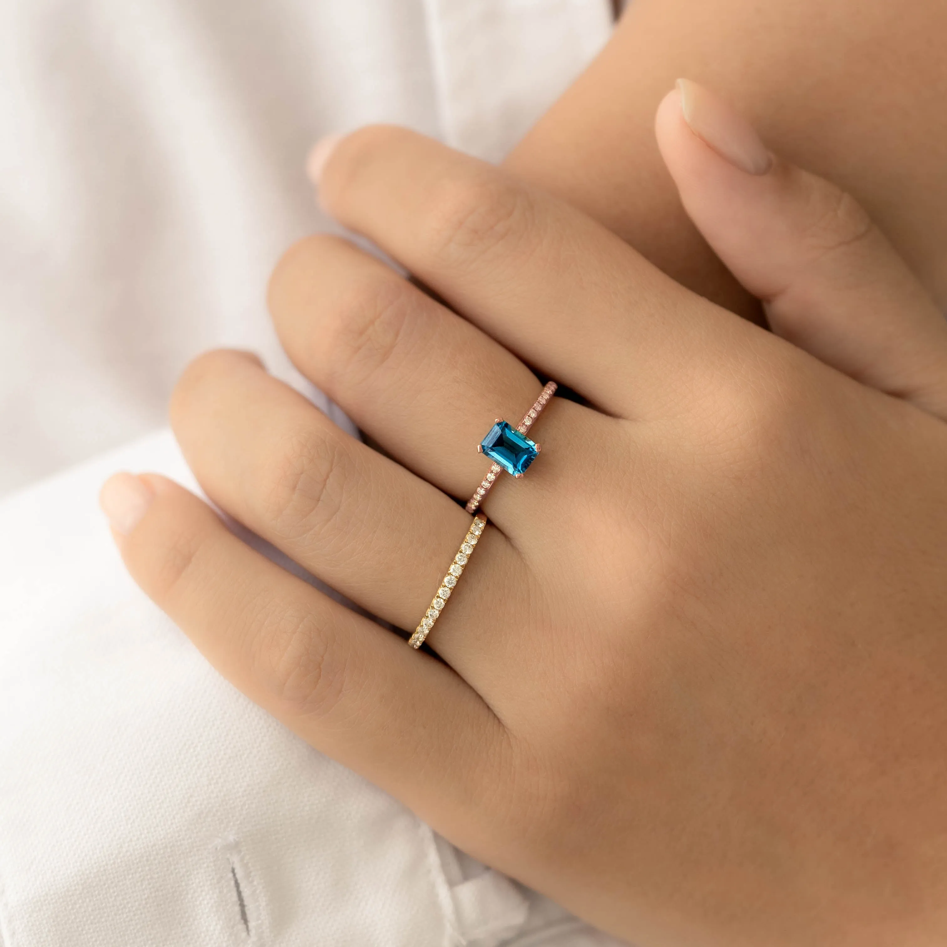 Baguette London Blue Topaz and Diamond Ring Rose Gold - Safiya sold by Linjer product image thumbnail 3