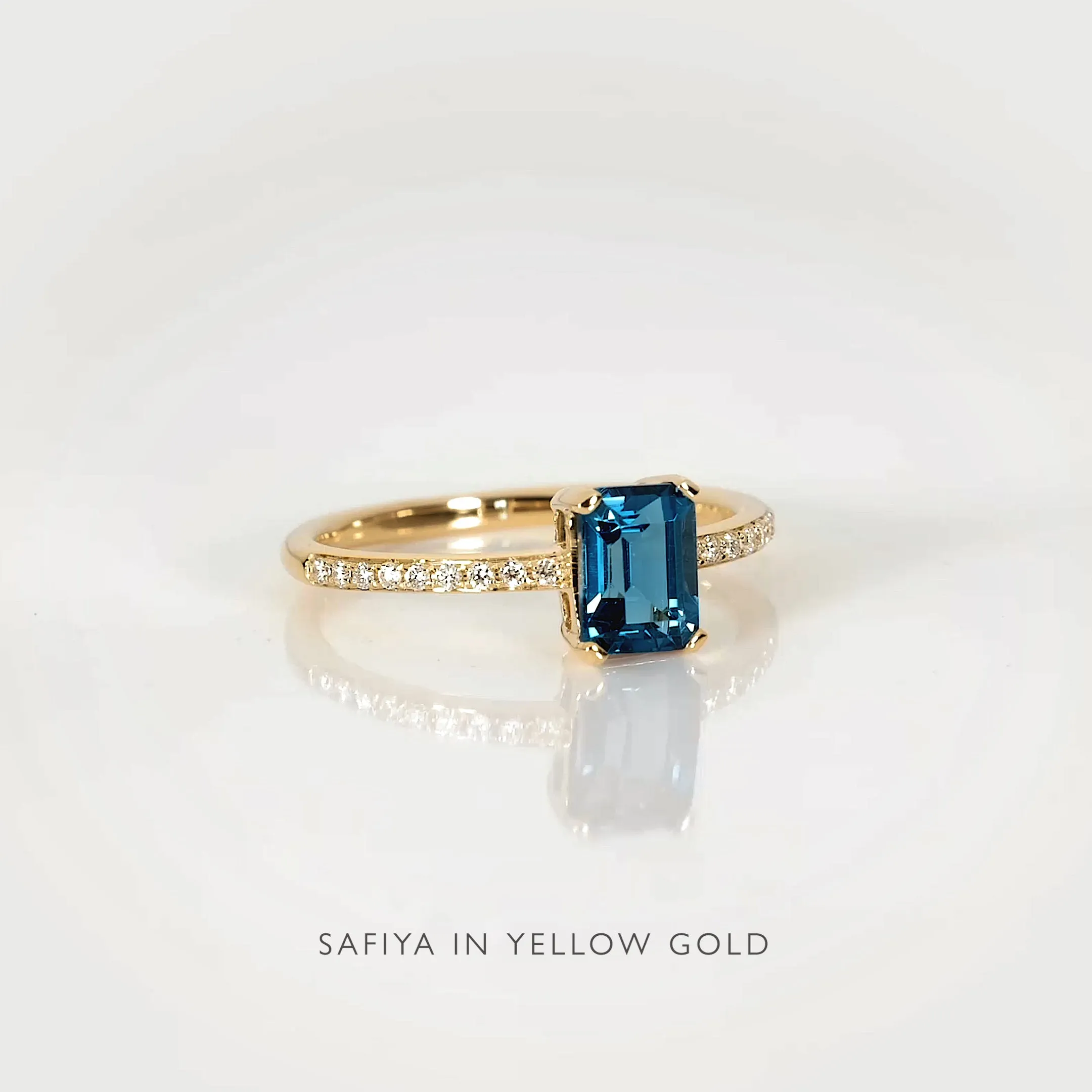 Baguette London Blue Topaz and Diamond Ring White Gold - Safiya sold by Linjer product image thumbnail 5