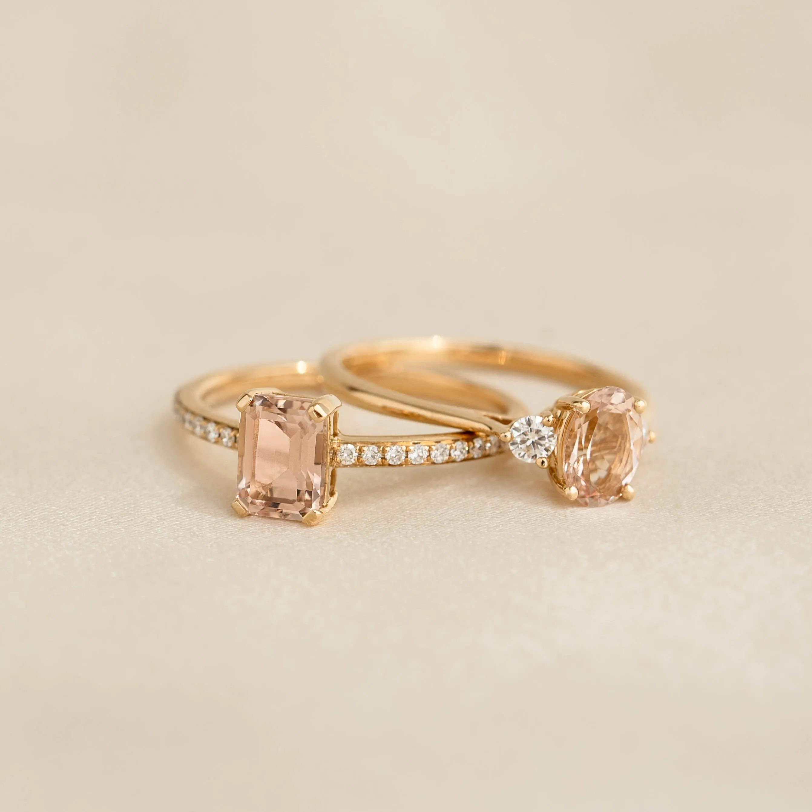 Baguette Morganite and Diamond Ring 14k Gold - Safiya sold by Linjer product image thumbnail 3
