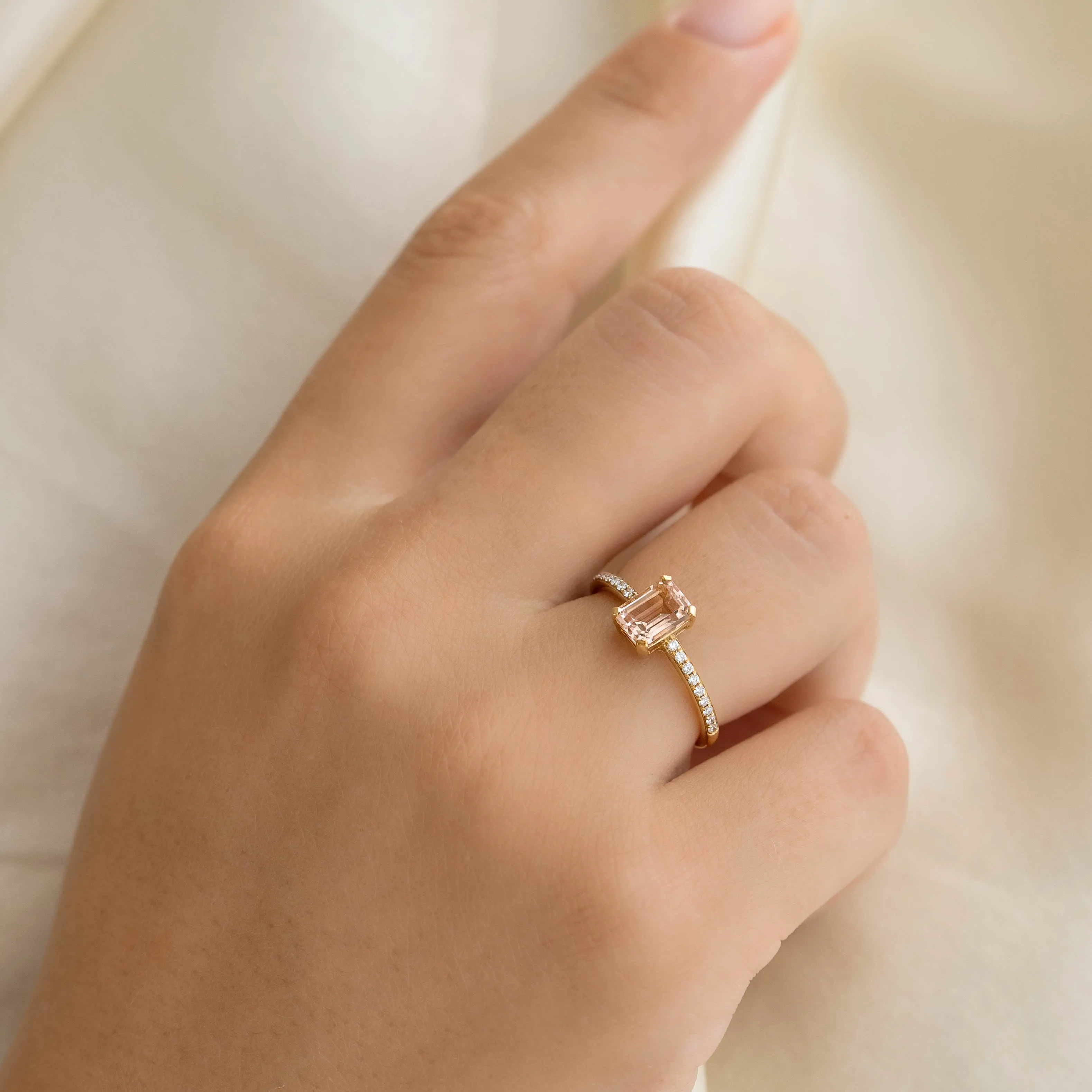 Baguette Morganite and Diamond Ring 14k Gold - Safiya sold by Linjer product image thumbnail 2