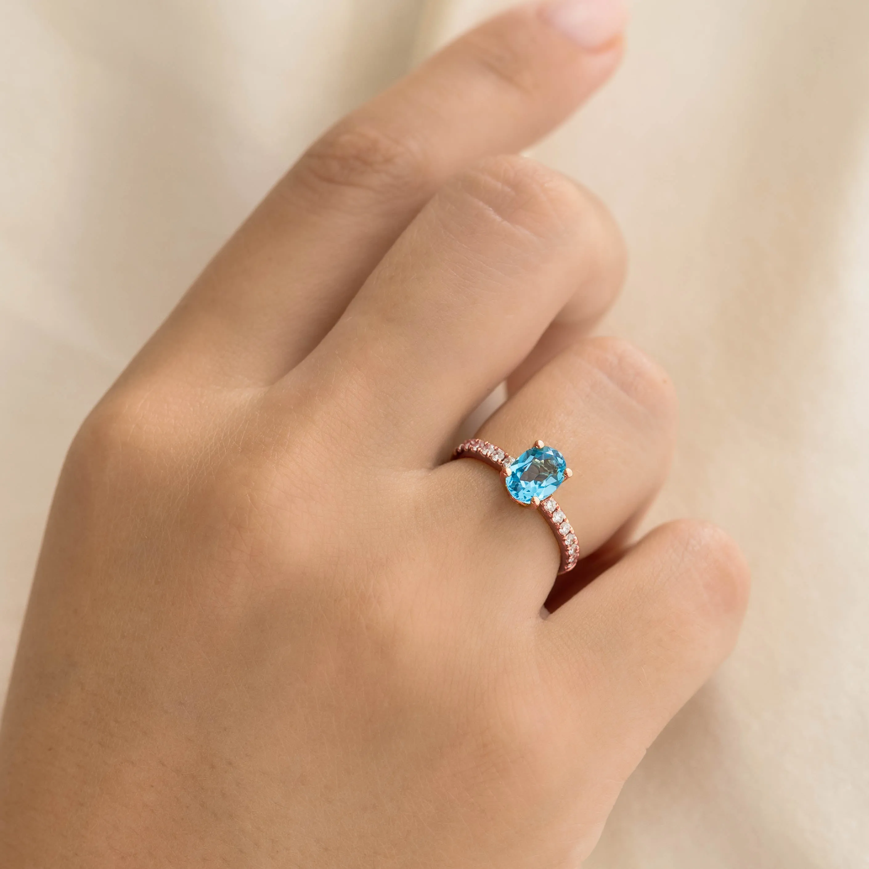 Oval Swiss Blue Topaz and Diamond Ring Rose Gold - Minette sold by Linjer product image thumbnail 2
