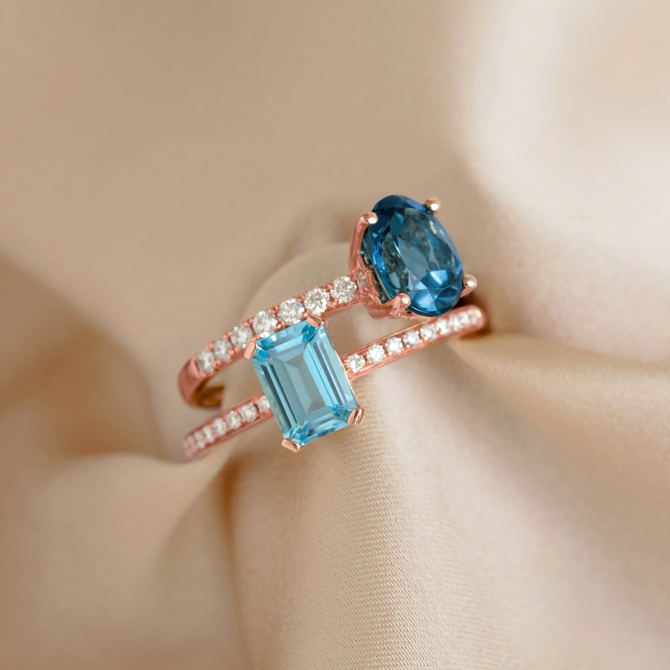 Oval London Blue Topaz and Diamond Ring Rose Gold - Minette sold by Linjer product image thumbnail 4